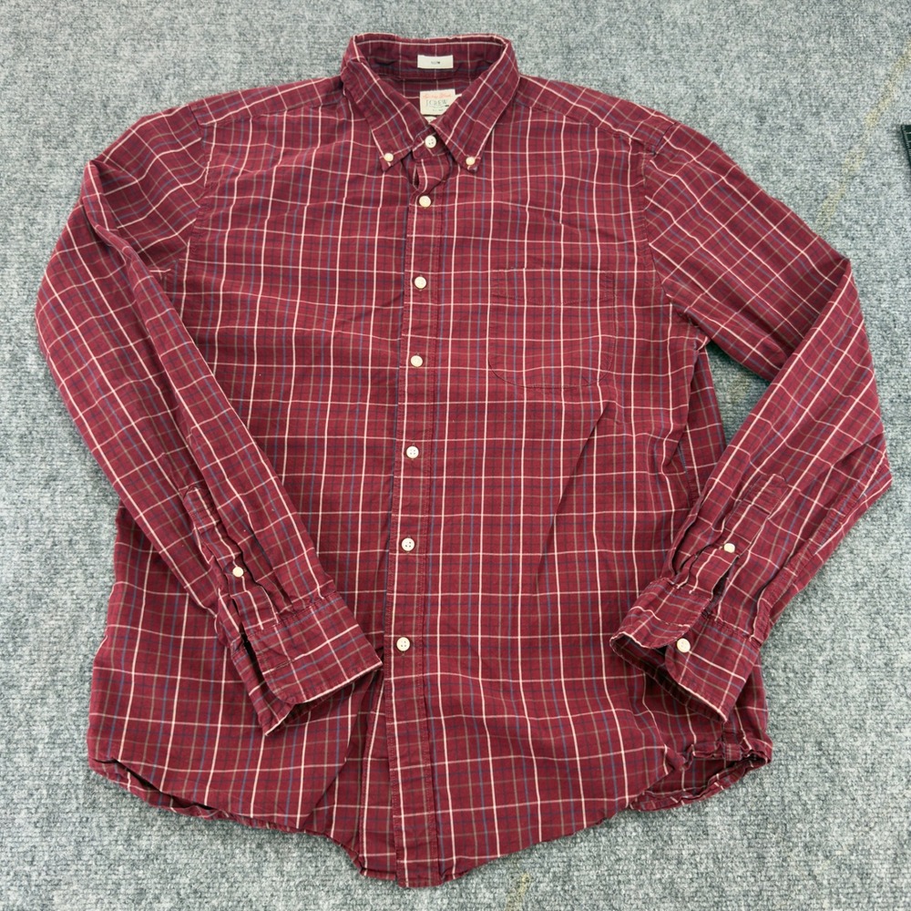 J.Crew Secret Wash Slim Plaid Button Down Shirt Red Blue Size L